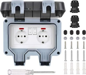 OEM Toma Exterior Impermeable Ip66 - Toma Doble Con Interruptor Y Testigo Luminoso - Para Instalaci&oacute;n Al Aire Libre - 1 Unidad