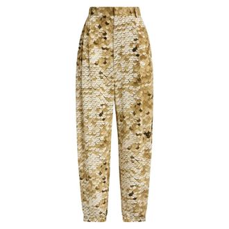 Moschino Printed crepe de chine Trousers - female - Moschino - Tapered Trousers - Yellow - XL - Trousers