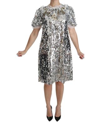 Dolce & Gabbana Womens Silver Sequined Crystal Shift Gown Dress - Multicolour - Size Small