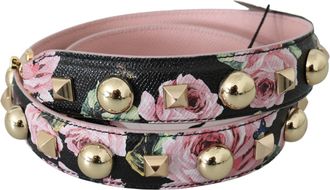 Dolce & Gabbana Womens Pink Floral Leather Stud Accessory Shoulder Strap Red Bag