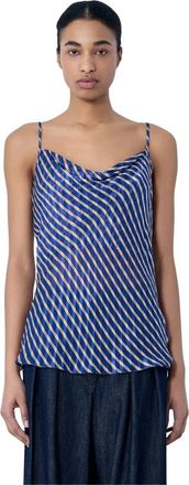Dries Van Noten Diagonal Stripe Camisole Top - Dames - Blouses - Blauw - S - Overhemden