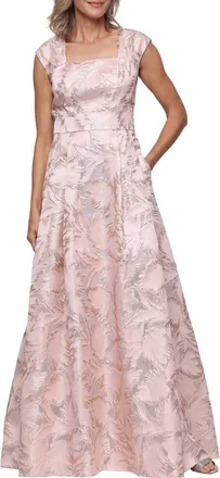 Alex Evenings Leaf Print Metallic Jacquard Gown in Rose Gold at Nordstrom, Size 16