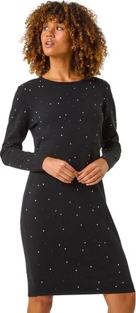 Roman Womens Hotfix Embellished Knitted Dress - Black - Size 20 UK