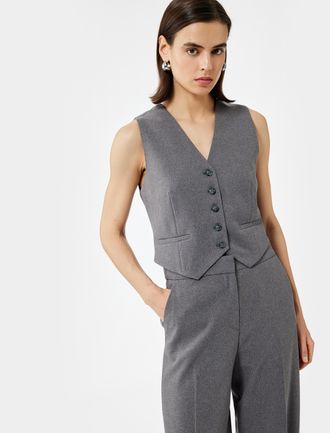 Koton VESTEN Mouwloze Blazer Gilet V-hals Knoopdetail