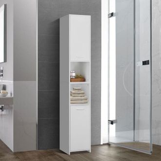 ML Design Ml-design Armario Alto De Ba&ntilde;o 30x190x30 Cm Blanco Mueble De Suelo Estrecho De Madera Mdf Estanter&iacute;a Para Superficie Moderno Multifuncional Con 2 Puer