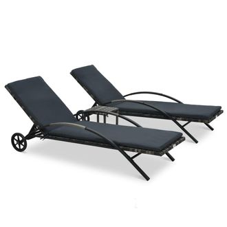 Berkfield Home Sun Loungers with Table Poly Rattan Anthracite in Black