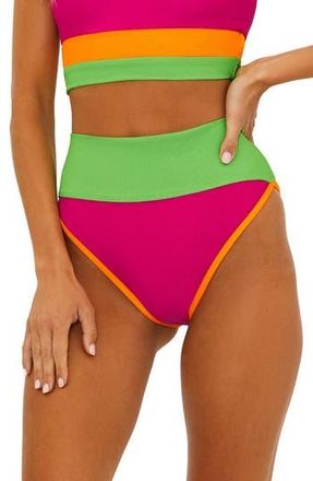 Beach Riot Emmy Colorblock High Waist Bikini Bottoms in Neon Sunset Colorblock at Nordstrom Rack, Size Small