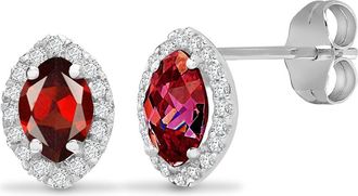 Jewelco London 18ct White Gold Diamond Garnet Tears Of Joy Halo Stud Earrings - 18E306