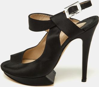 Nicholas Kirkwood Black Satin Platform Peep Toe Ankle Strap Sandals