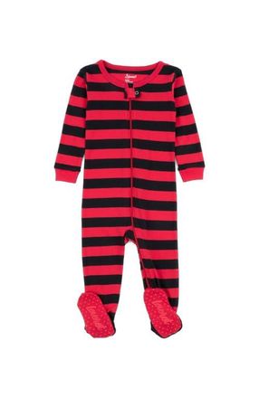 Leveret Footed Printed Cotton Pajamas, Solids, Stripes & Tie Dye in Striped Red & Black at Nordstrom, Size 6-12M