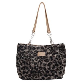 Generic Shoulder Bag for Women Leopard Print Satchel Bag With Pockets Fluffy Purse with Zipper Handbag Travel Bag