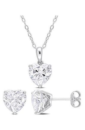 Delmar Heart Cut Lab Created White Moissanite Solitaire Pendant Necklace & Stud Earrings Set at Nordstrom Rack
