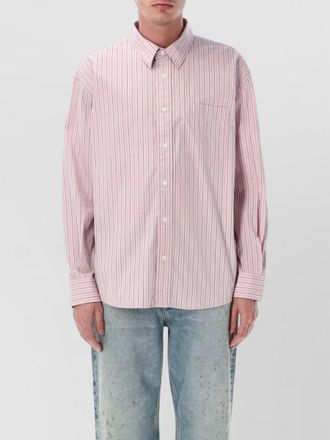 Sunflower striped shirt chest pocket curved hemline