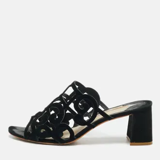 Sophia Webster Size 40 Black Suede Cut Out Birdie Block Heel Slide Sandals