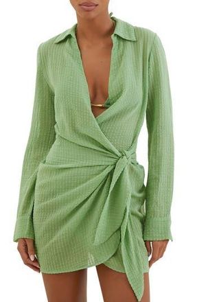 Vix Lia Long Sleeve Wrap Front Cover-Up Dress in Green at Nordstrom Rack, Size X-Small