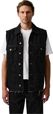 Karl Lagerfeld Pinstripe Denim Vest - Heren - Bodywarmers - Zwart - M - Denim - Jassen