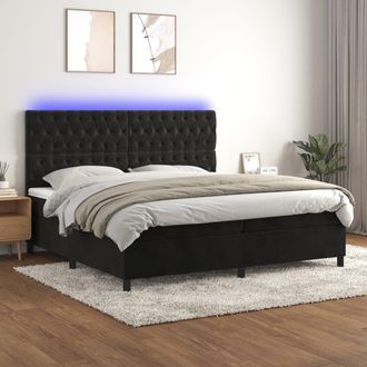 vidaXL Vidaxl - Cama Box Spring Colch&oacute;n Y Led Terciopelo Negro 200x200 Cm