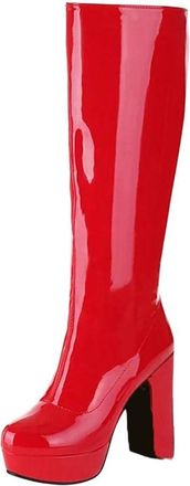 Generic Women Knee High Platform Boots Patent Leather Winter Fashion Outdoor Casual Boot