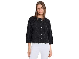 Mod-o-doc 3/4 Sleeve Crew Neck Lace Top Womens Clothing Black : LG (US 12-14), Cotton