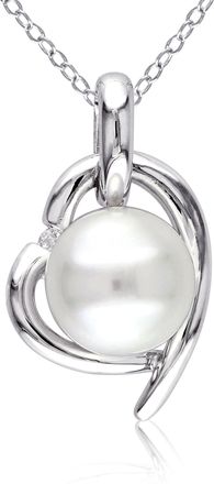 Mimi & Max 8.5-9mm White Cultured Freshwater Pearl and Diamond Heart Necklace
