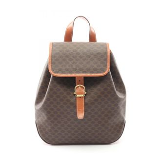Celine Brown Coated Canvas Leather Backpack (Pre-Owned)
