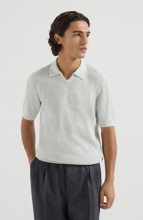 Brunello Cucinelli Cotton English rib knit polo in Fog at Nordstrom, Size 46 It