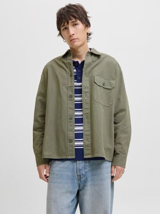 Jack & Jones Langarmhemd JACK & JONES JJEDOVER OVERSHIRT LS SN, Herren, Gr. XXL, N-Gr, gr&uuml;n (dusty olive), Web, Obermaterial: 100% Baumwolle, unifarben, weit, Hemd