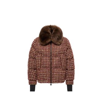 Moncler Moncler Sandane Tweed Short Down Jacket, Women, Brown, Size: 0