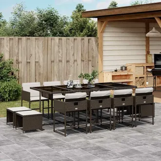 vidaXL Set Muebles De Jard&iacute;n 13 Pzas Y Cojines Rat&aacute;n Sint&eacute;tico Marr&oacute;n Vidaxl