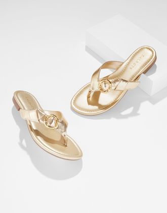 Talbots Gia Buckle Metallic Thong Sandals - Gold - 10M Talbots
