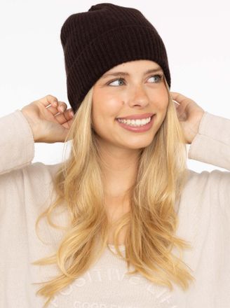 Zwillingsherz Beanie ZWILLINGSHERZ, Damen, schwarz, Strick, Obermaterial: 100% Kaschmir, unifarben, M&uuml;tzen Beanie, Feinripp, breiter Umschlag, Wolle