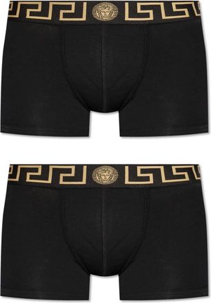 Versace Twee-pack boxershorts met logo - Heren - Onderbroek - Zwart - S - Katoen - Ondergoed