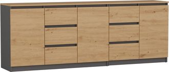 Hucoco Hucoco - Costi - Aparador Largo 3 Puertas + 6 Cajones - 200x40x75 Cm - Mueble De Almacenaje Y Archivo Sal&oacute;n Comedor