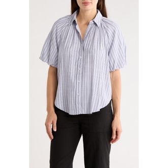 Max Studio Bubble Sleeve Boyfriend Shirt in Light Blue/Indigo Stripe at Nordstrom Rack, Size X-Small