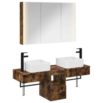 vidaXL Juego De Muebles De Ba&ntilde;o 4 Pcs Roble Ahumado Vidaxl