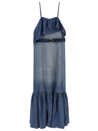 Pinko Ruffled Lyocell Denim Midi Dress