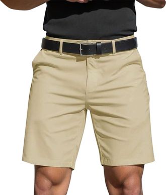 Generic Mens Golf Dress Shorts Flat Front 7 Inch Inseam Chinos Lightweight Quick Dry Chino Shorts with Pockets for Casual Work Beige