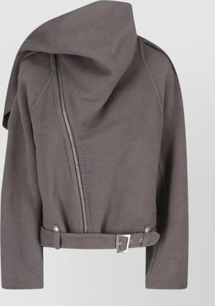 Rick Owens asymmetric high collar coat belt buckle