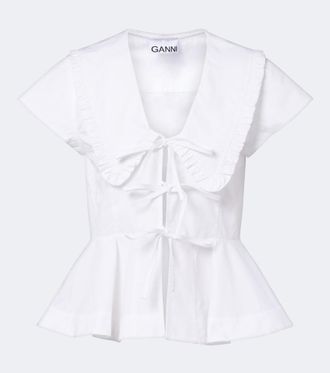 Ganni Blusa peplum de popel&iacute;n de algod&oacute;n con lazo