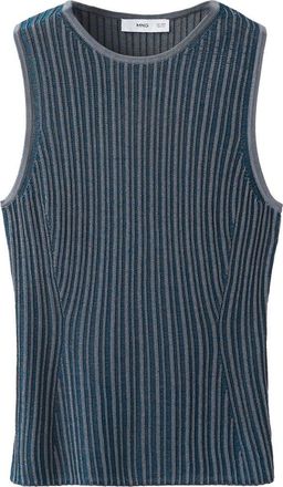 Mango Ribbed Open Back Top in Dark Blue at Nordstrom, Size X-Large