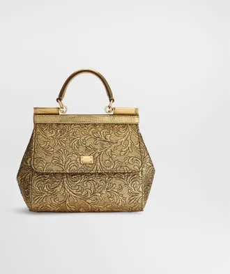 Dolce & Gabbana Small Sicily Handbag In Brocade - Woman Gold Onesize