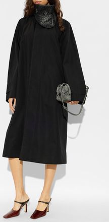 Bottega Veneta Coat With Leather Stand Collar, Womens, Black