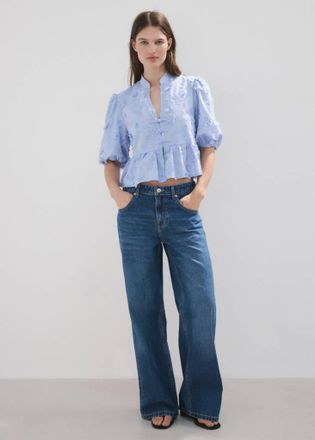 Mango Blusa ricamo maniche a palloncino celeste - Donna - XS - MANGO