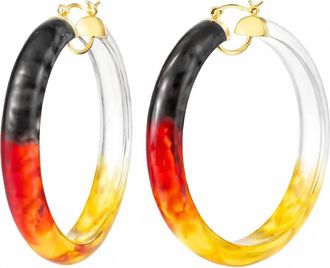 Gold & Honey Womens Tie Dye Lucite Hoops In Black/ Red/ Yellow