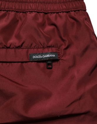 Dolce & Gabbana Maroon Polyester Drawstring Shorts Mens Swimwear