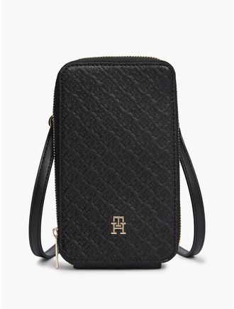 Tommy Hilfiger Womens Allover Monogram Debossed Phone Wallet - Black - OS