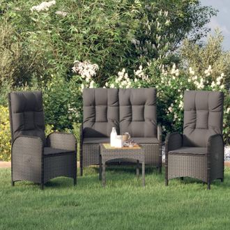 vidaXL Set Comedor De Jard&iacute;n 3 Pzas Con Cojines Rat&aacute;n Sint&eacute;tico Negro Vidaxl