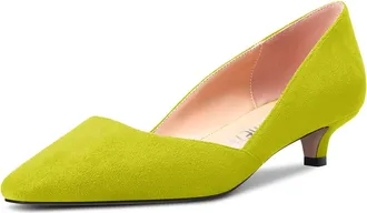 Castamere Women Low Kitten Heel Close Square Toe Pumps Court Shoe Slip-on Classic Cute Office 3.5 CM Heels Party Shoes Green 5 UK