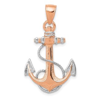 Diamond2Deal 14k Rose Gold Rhodium Anchor Rope Pendant