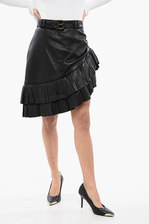 Balmain Minigonna Asimmetrica in Pelle con Cintura Logata Balmain